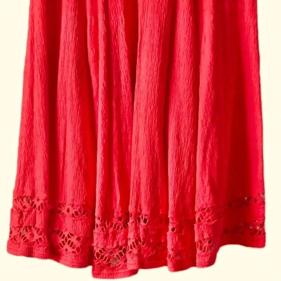 FREE PEOPLE | To the Point Lace Cutout Orange Mini Skater Dress Size L (No Tag) - Picture 3 of 8